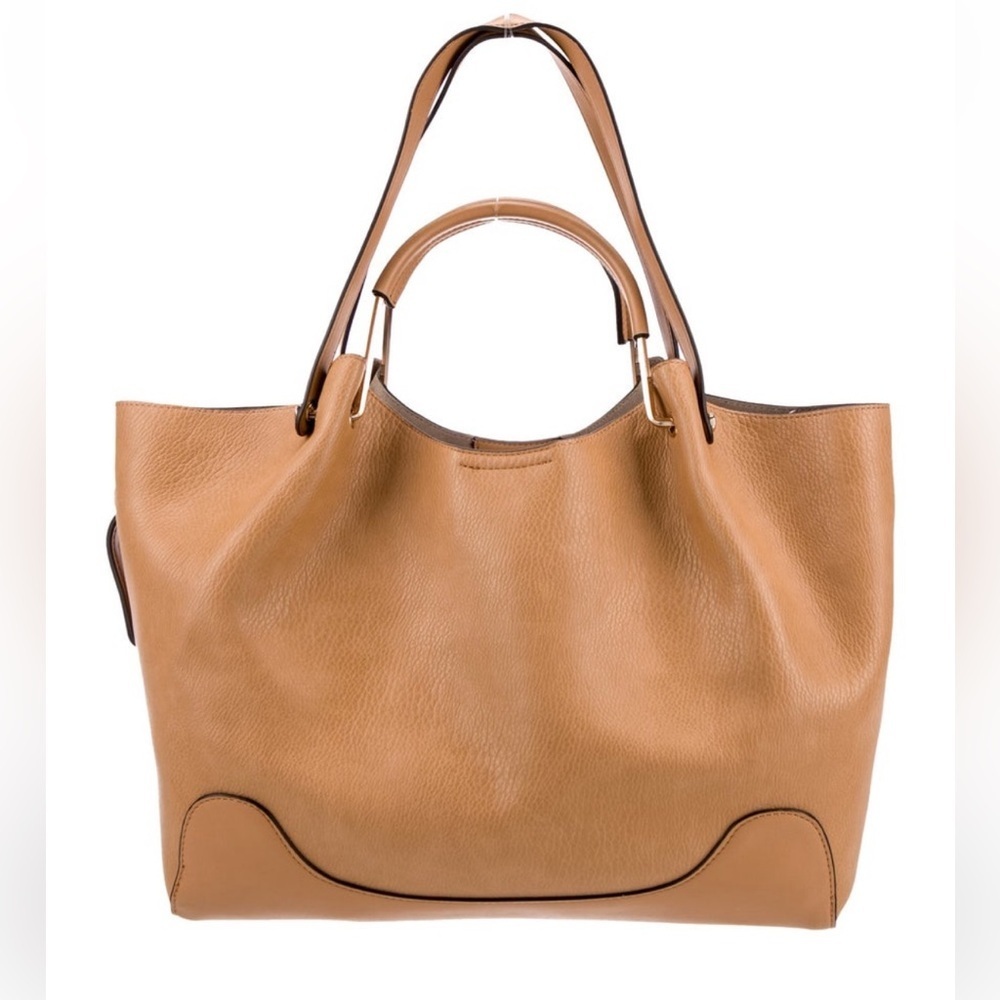 Sondra Roberts Tan Leather Tote Shoulder Bag Gold Hardware structured bag - Picture 6 of 14